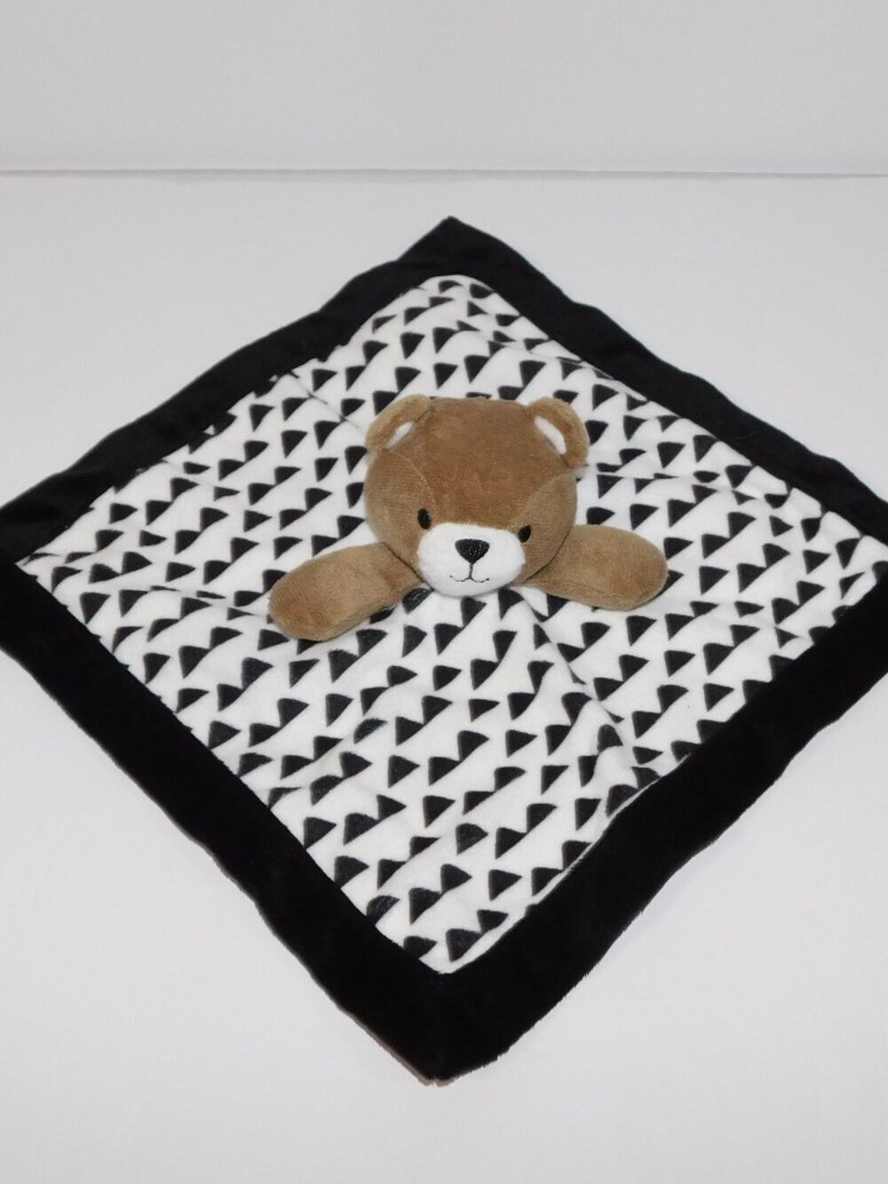 Levtex Brown Bear Black White Triangles Plush Security blanket baby Lovey nunu